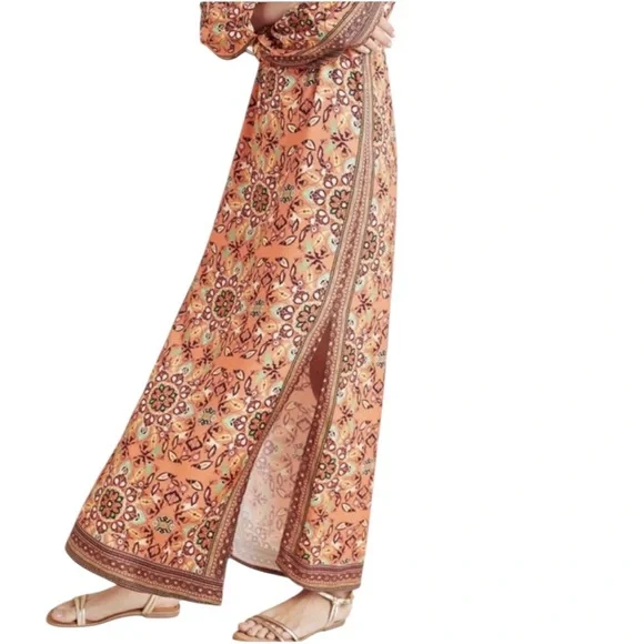 Farm Rio Anthropologie Clarabella Orange Floral Long Sleeve Maxi Dress M - Picture 3 of 12